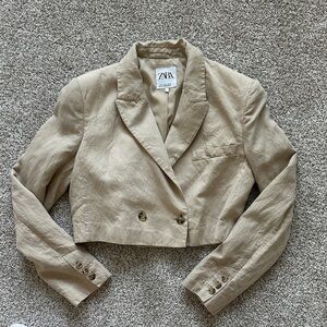 Zara Women's Beige Double-Breasted Blazer